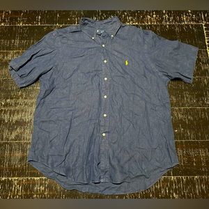 Polo Ralph Lauren classic fit short sleeve blue linen button down shirt XL
